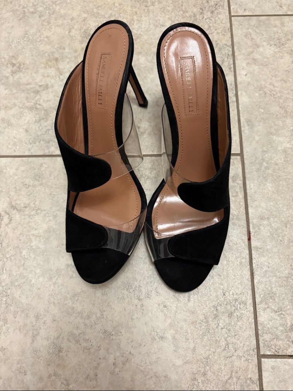 Samuele Failli Black Suede & Clear Strap High Heel Sandals